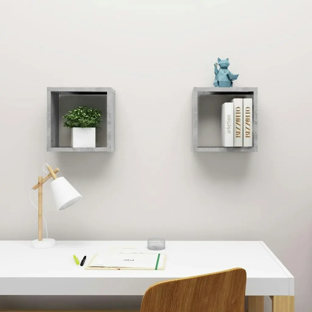 Wall Cube Shelves 2 pcs Concrete Grey 30x15x30 cm 807010