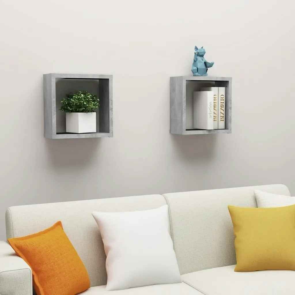 Wall Cube Shelves 2 pcs Concrete Grey 30x15x30 cm 807010