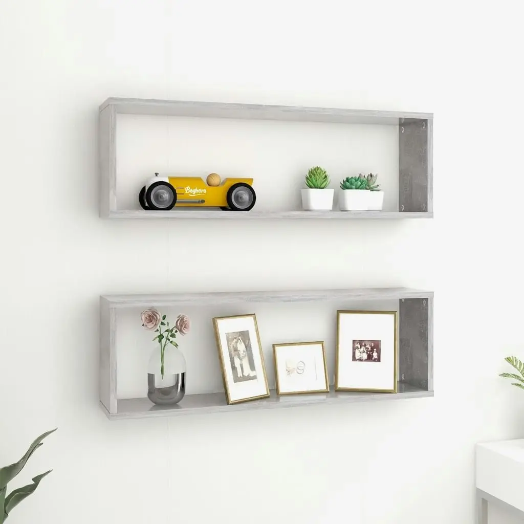 Wall Cube Shelves 2 pcs Concrete Grey 80x15x26.5 cm Engineered Wood 807118