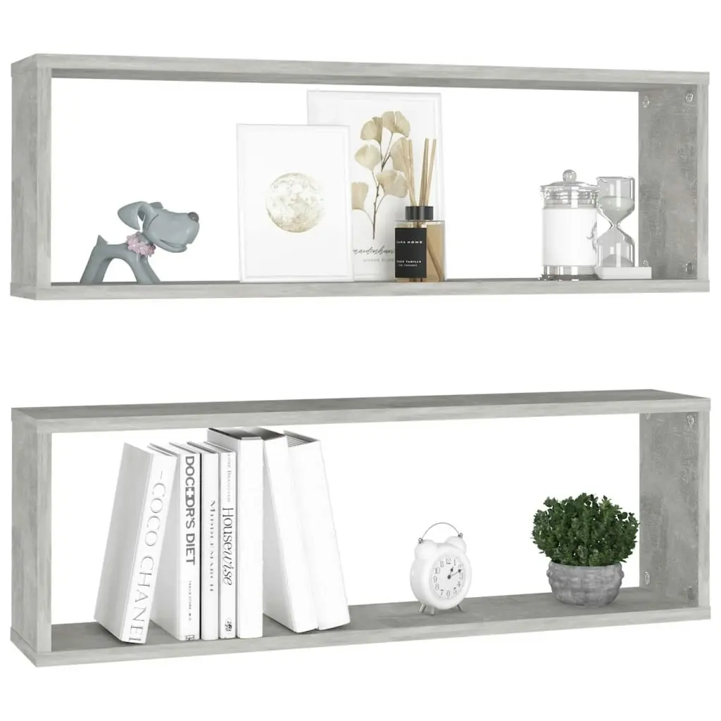 Wall Cube Shelves 2 pcs Concrete Grey 80x15x26.5 cm Engineered Wood 807118