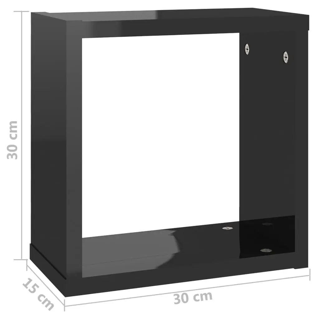 Wall Cube Shelves 6 pcs High Gloss Black 30x15x30 cm 807021