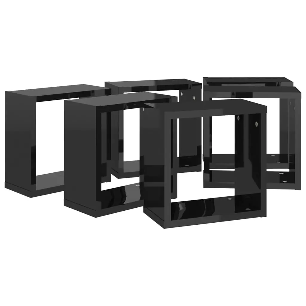 Wall Cube Shelves 6 pcs High Gloss Black 30x15x30 cm 807021