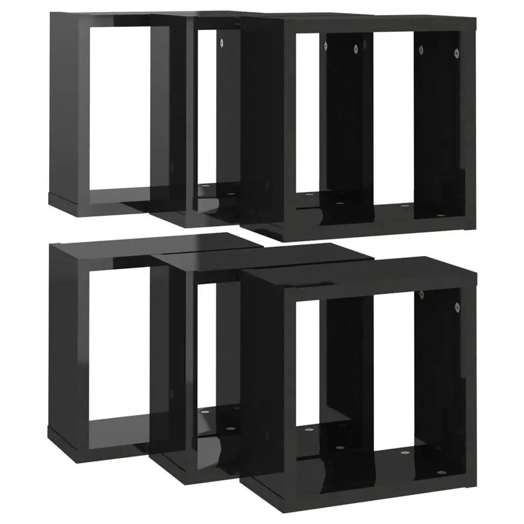 Wall Cube Shelves 6 pcs High Gloss Black 30x15x30 cm 807021