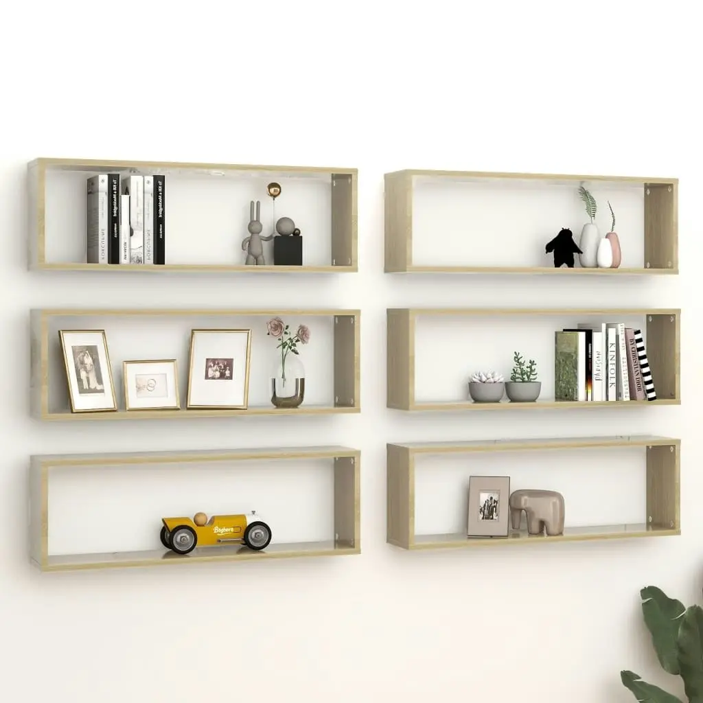 Wall Cube Shelves 6 pcs Sonoma Oak 80x15x26.5 cm Engineered Wood 807117