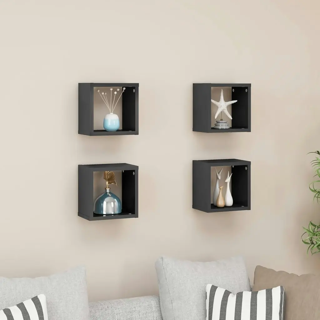 Wall Cube Shelves 4 pcs High Gloss Grey 22x15x22 cm 807077