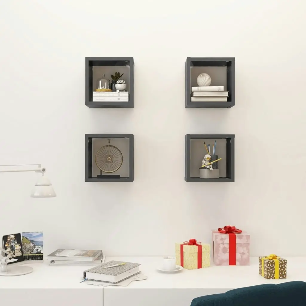 Wall Cube Shelves 4 pcs High Gloss Grey 22x15x22 cm 807077