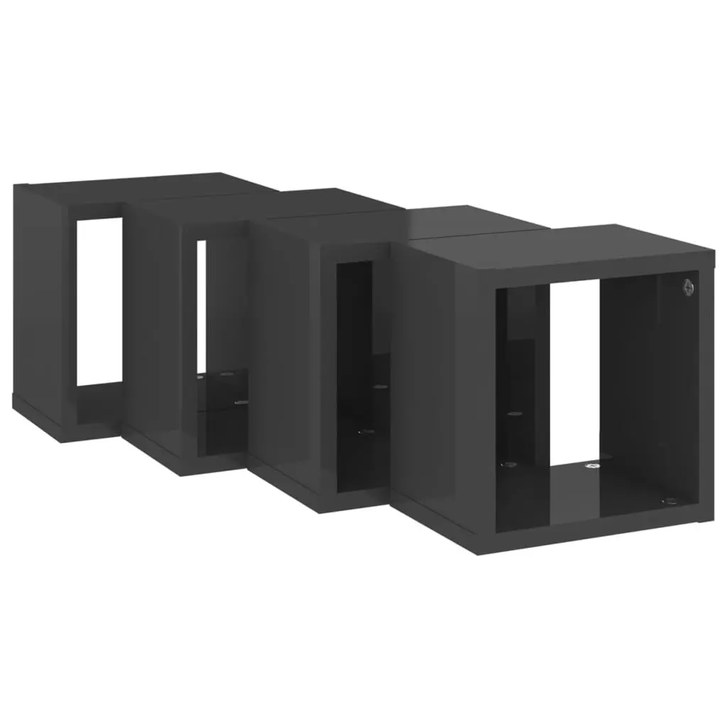 Wall Cube Shelves 4 pcs High Gloss Grey 22x15x22 cm 807077