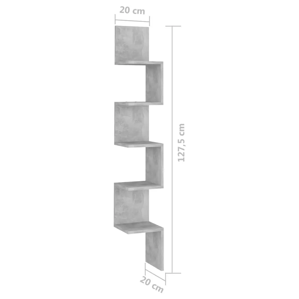 Wall Corner Shelf Concrete Grey 20x20x127.5 cm Engineered Wood 807281