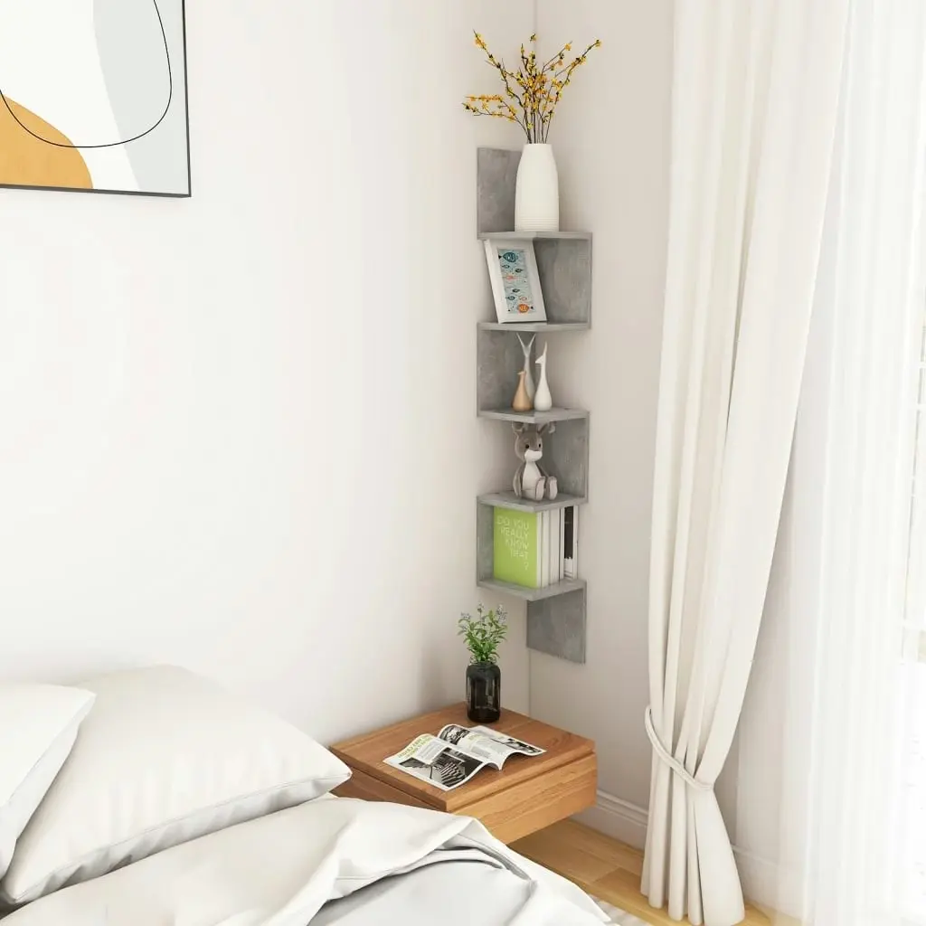 Wall Corner Shelf Concrete Grey 20x20x127.5 cm Engineered Wood 807281