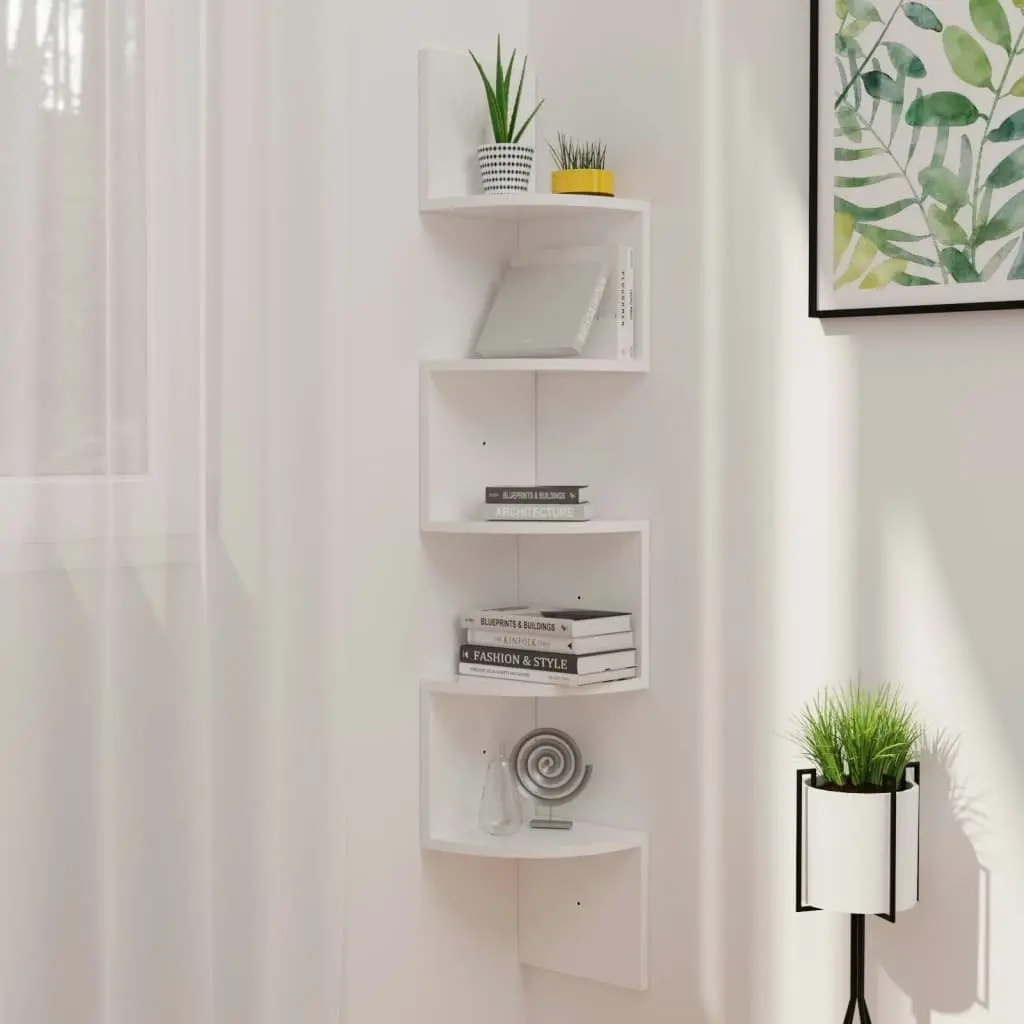 Wall Corner Shelf High Gloss White 19x19x123 cm Engineered Wood 326837