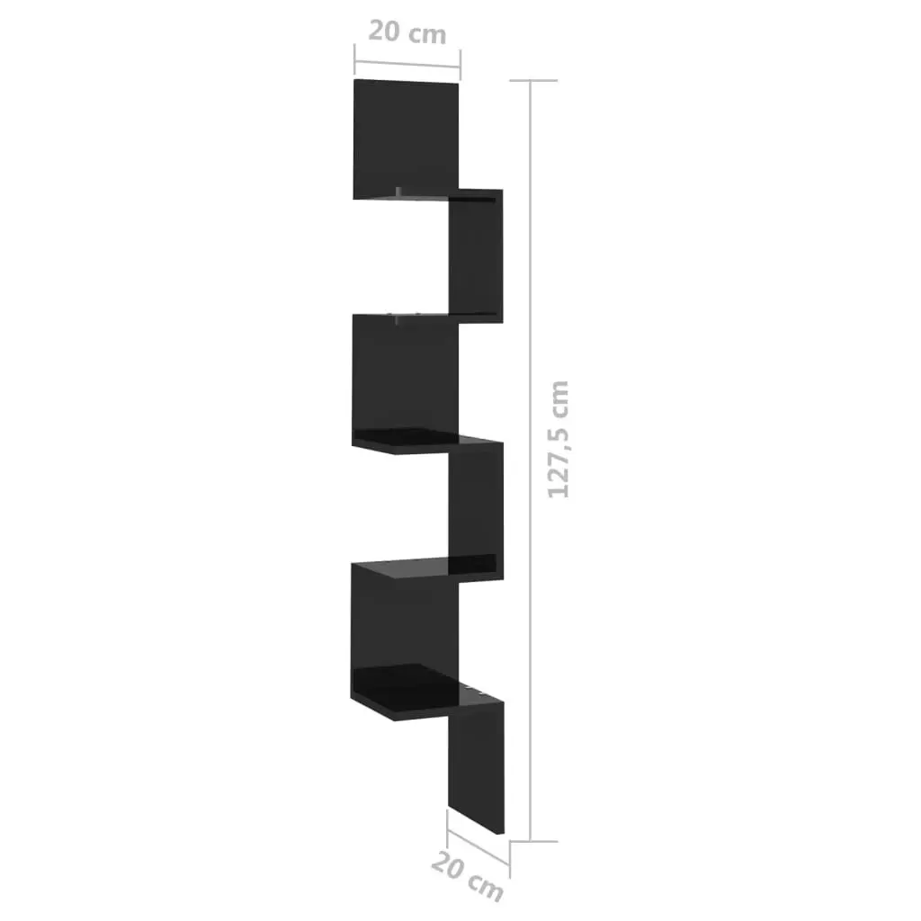 Wall Corner Shelf High Gloss Black 20x20x127.5 cm Engineered Wood 807284