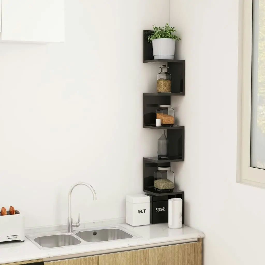 Wall Corner Shelf High Gloss Black 20x20x127.5 cm Engineered Wood 807284