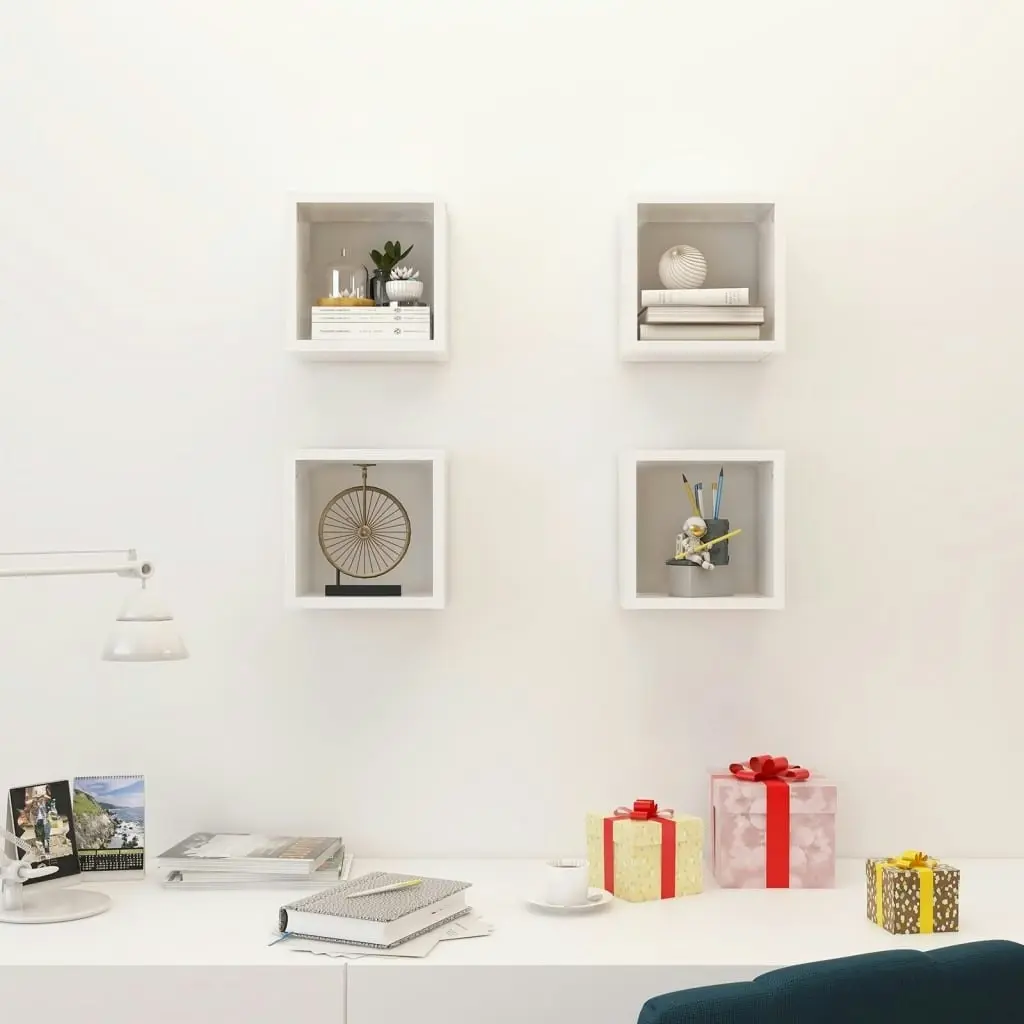 Wall Cube Shelves 4 pcs White 22x15x22 cm 807053