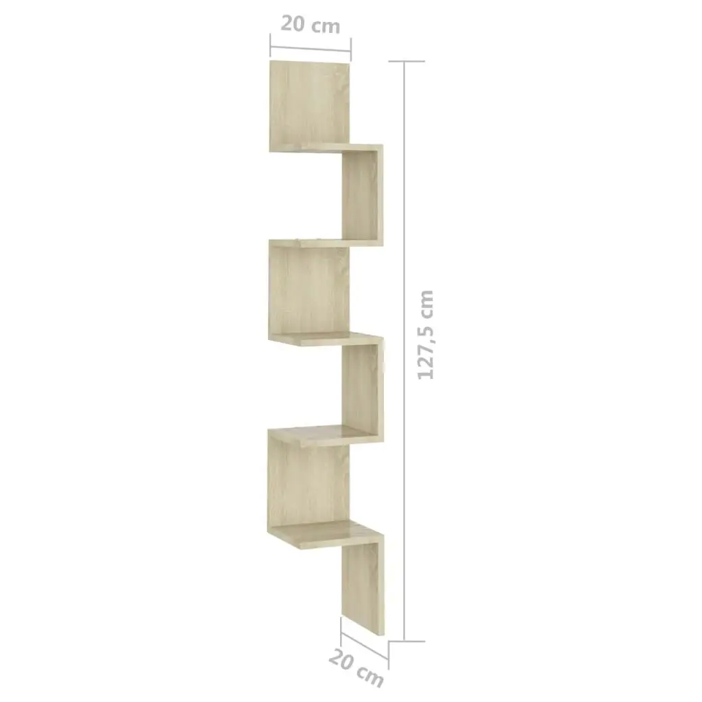 Wall Corner Shelf Sonoma Oak 20x20x127.5 cm Engineered Wood 807280