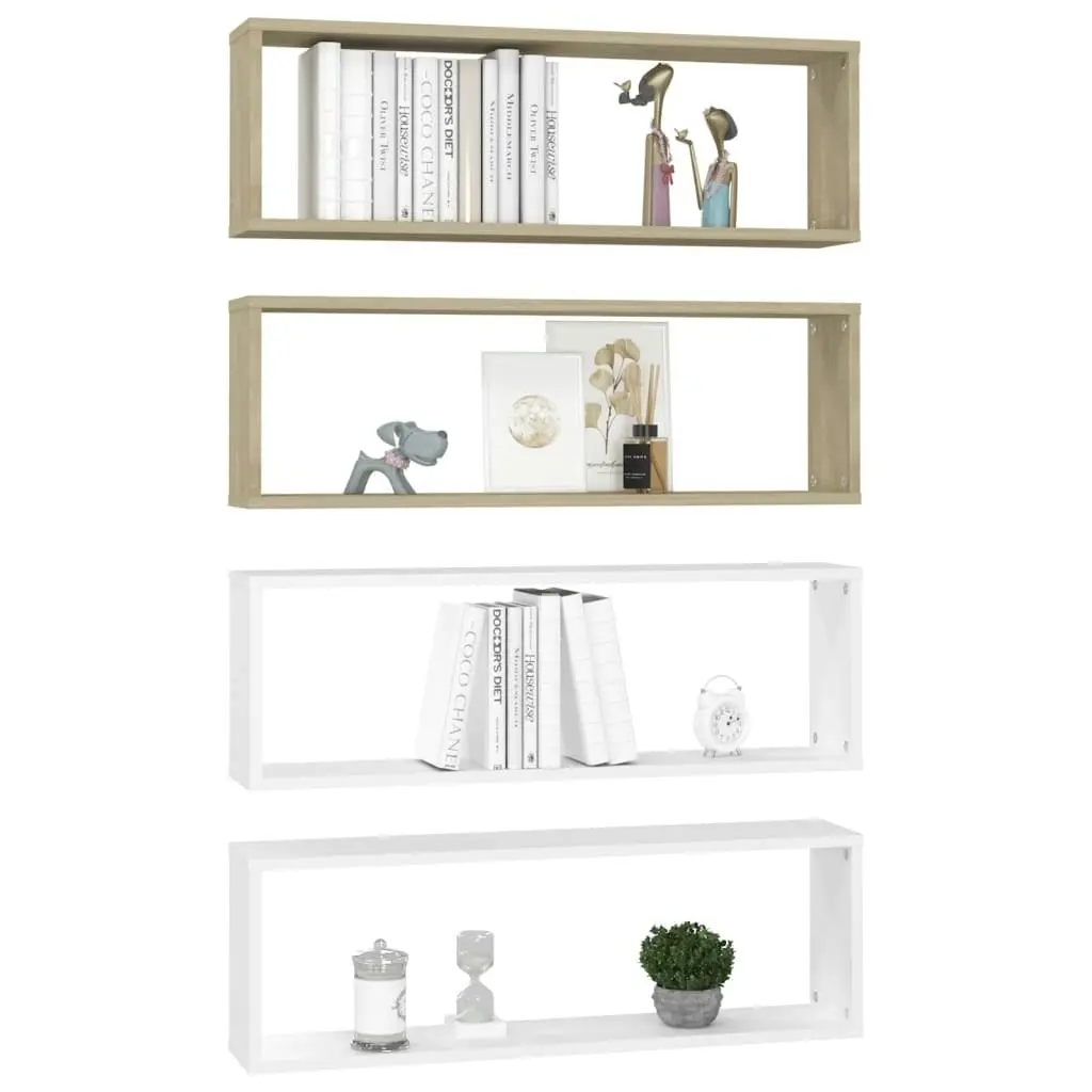 Wall Cube Shelves 4 pcs White&Sonoma Oak 80x15x26.5cm Engineered Wood 807122