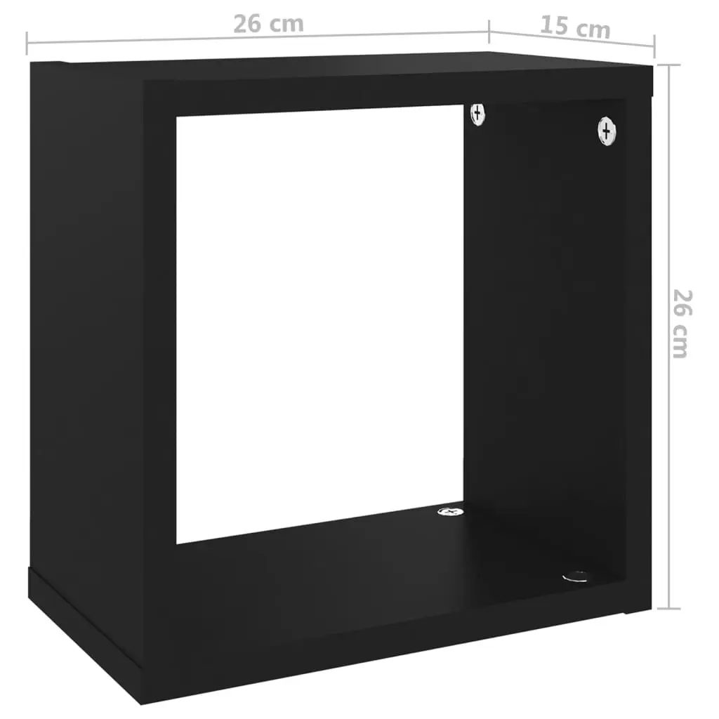 Wall Cube Shelves 2 pcs Black 26x15x26 cm 807028