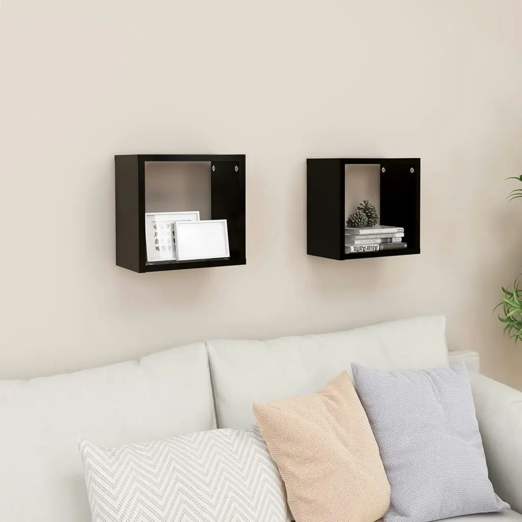 Wall Cube Shelves 2 pcs Black 26x15x26 cm 807028