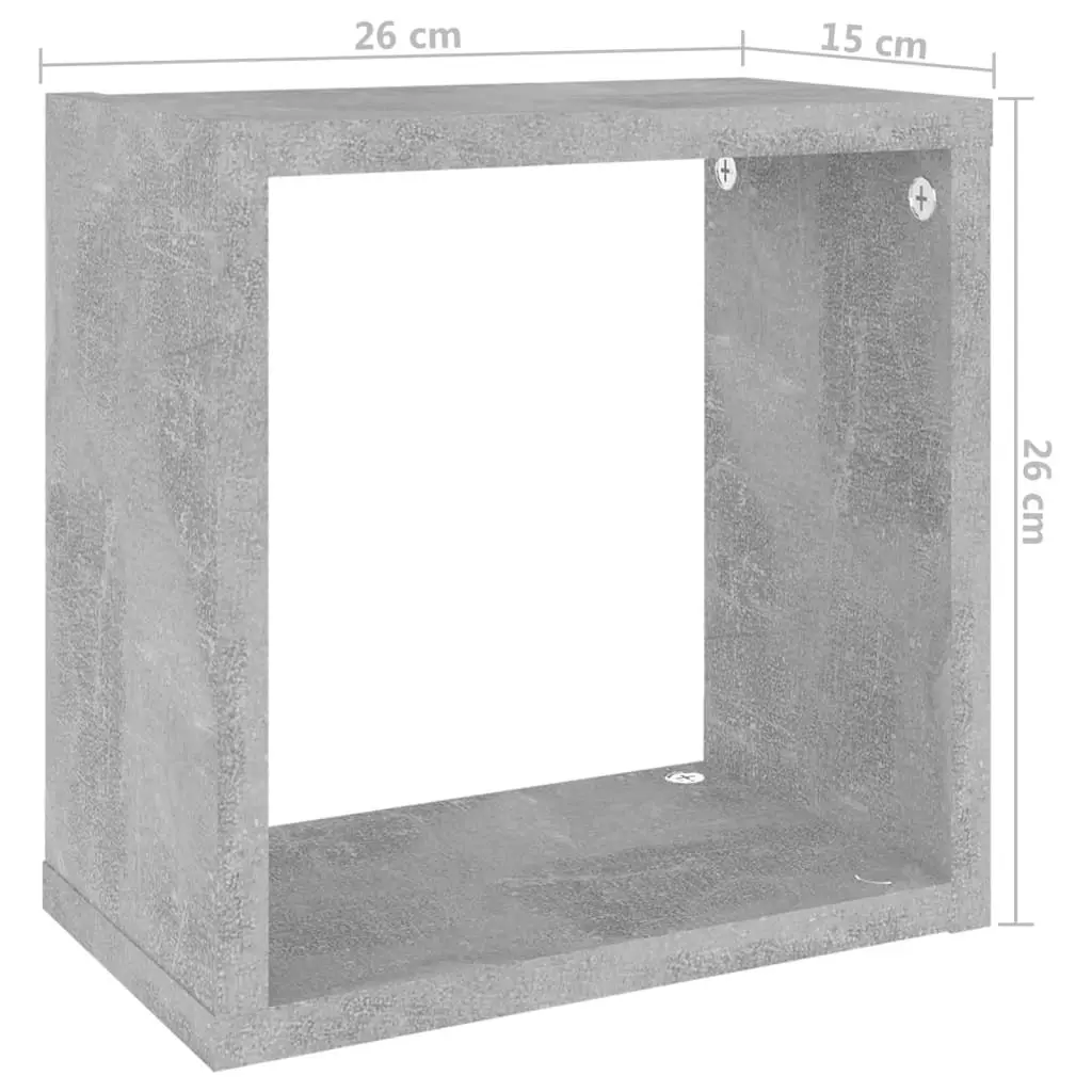 Wall Cube Shelves 2 pcs Concrete Grey 26x15x26 cm 807037