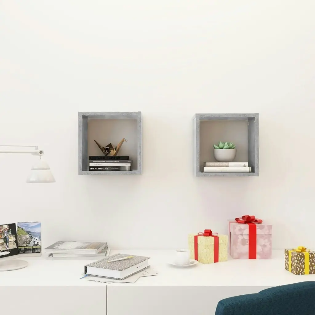 Wall Cube Shelves 2 pcs Concrete Grey 26x15x26 cm 807037