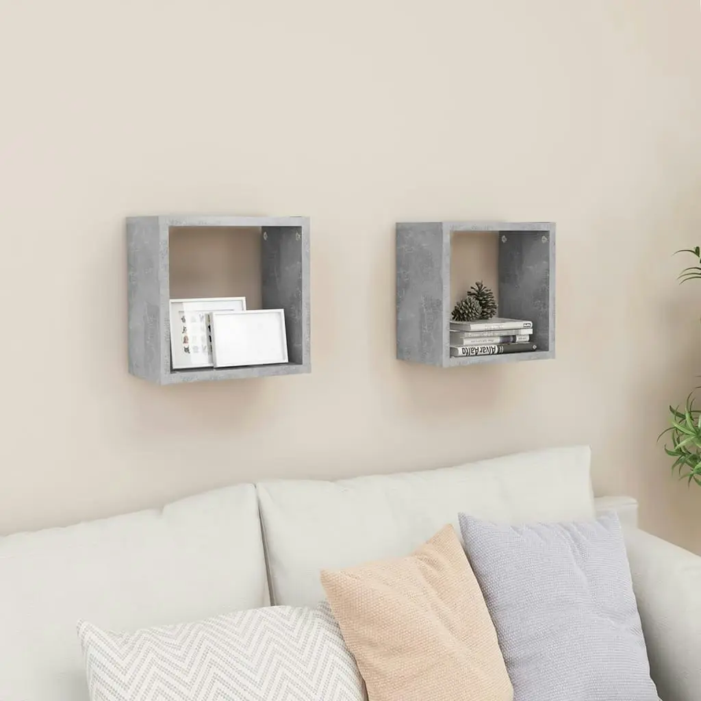 Wall Cube Shelves 2 pcs Concrete Grey 26x15x26 cm 807037