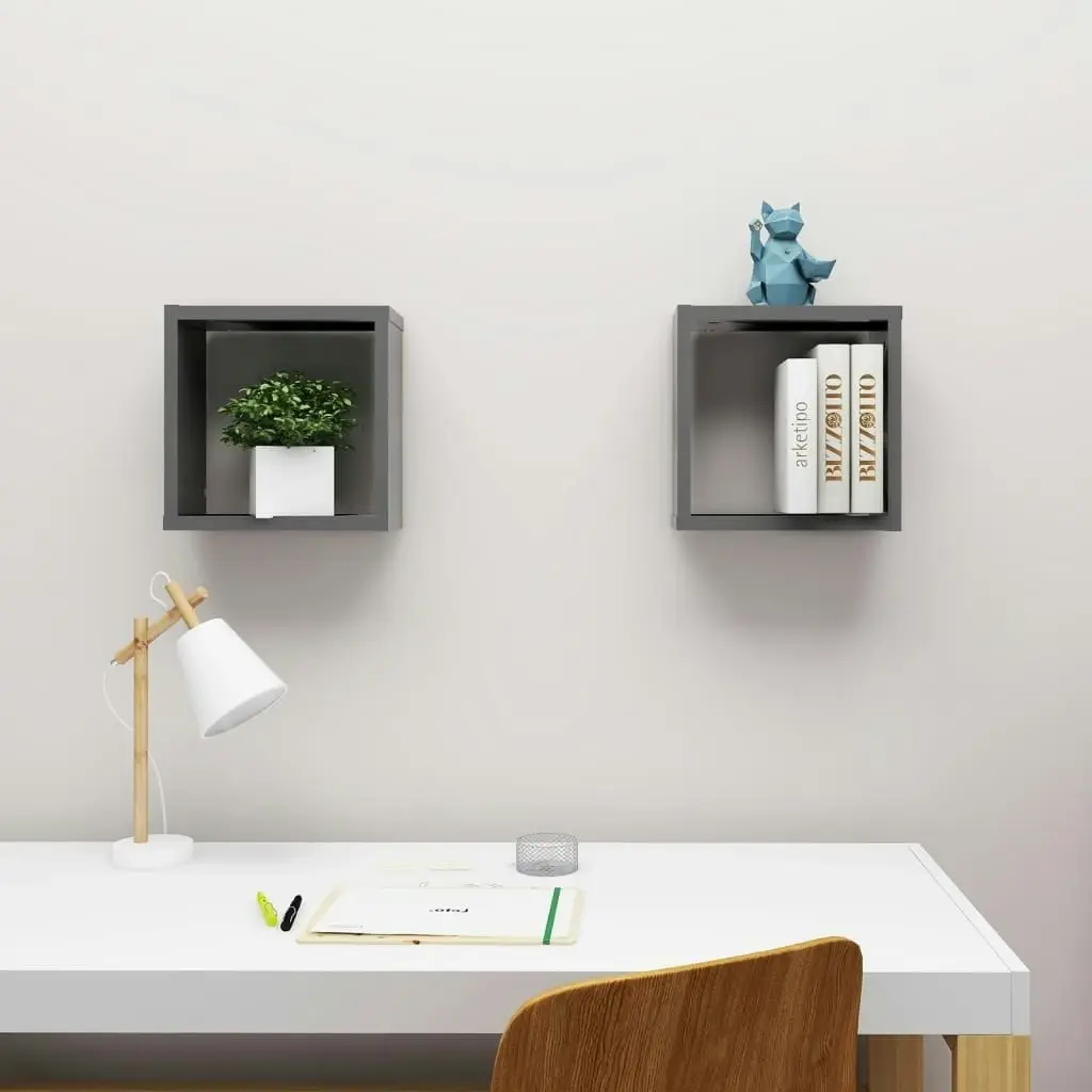 Wall Cube Shelves 2 pcs Grey 30x15x30 cm 807004