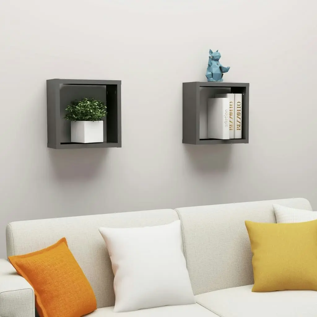 Wall Cube Shelves 2 pcs Grey 30x15x30 cm 807004