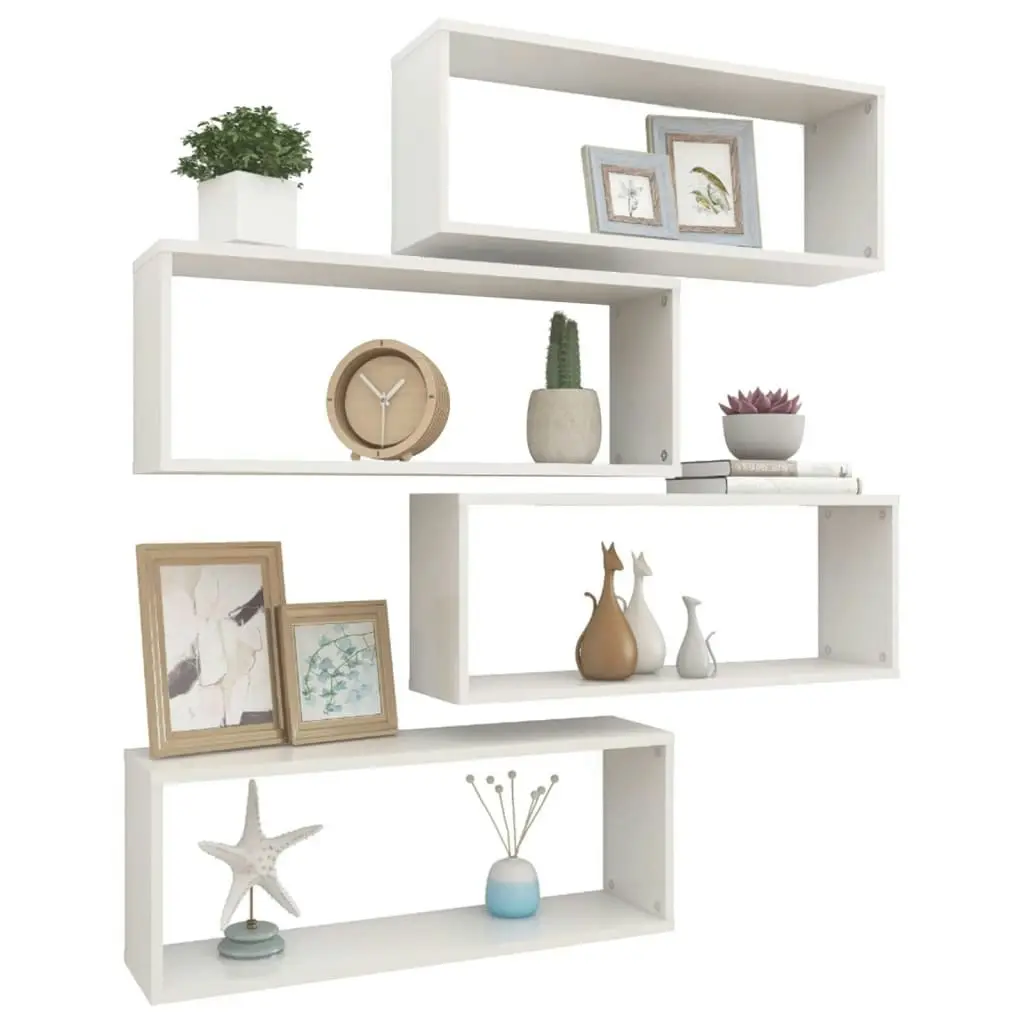 Wall Cube Shelves 4 pcs High Gloss White 60x15x23 cm Engineered Wood 807152