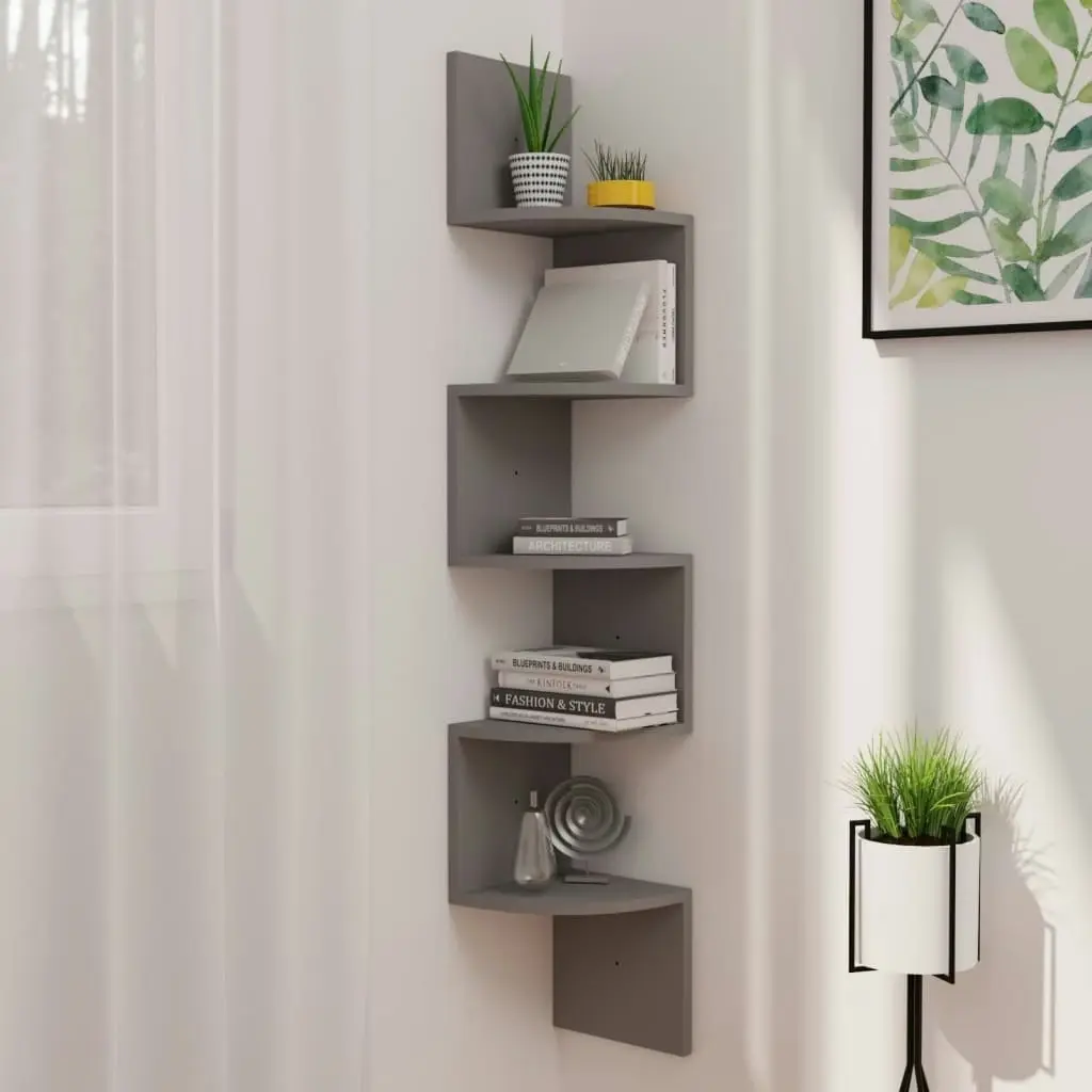 Wall Corner Shelf Grey 19x19x123 cm Engineered Wood 326833