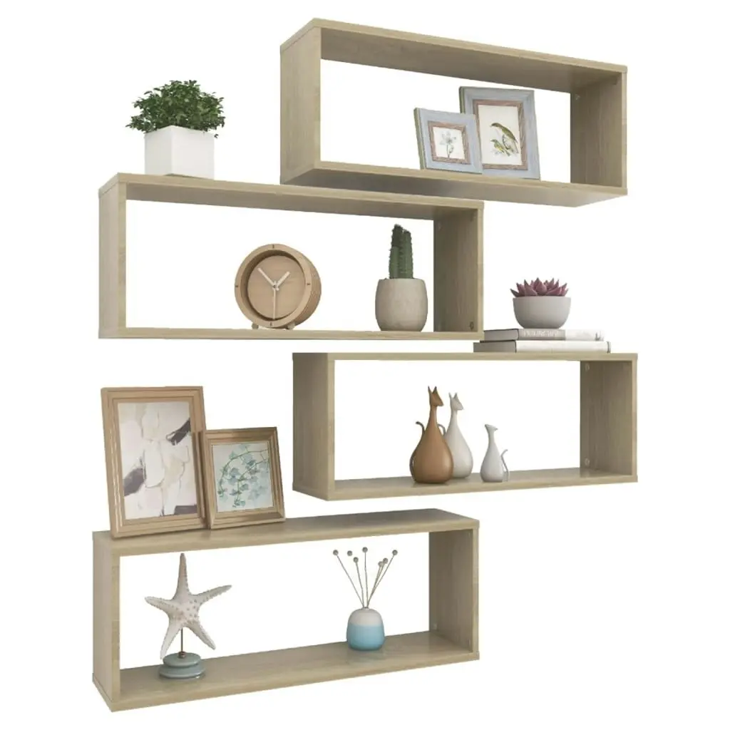 Wall Cube Shelves 4 pcs Sonoma Oak 60x15x23 cm Engineered Wood 807143