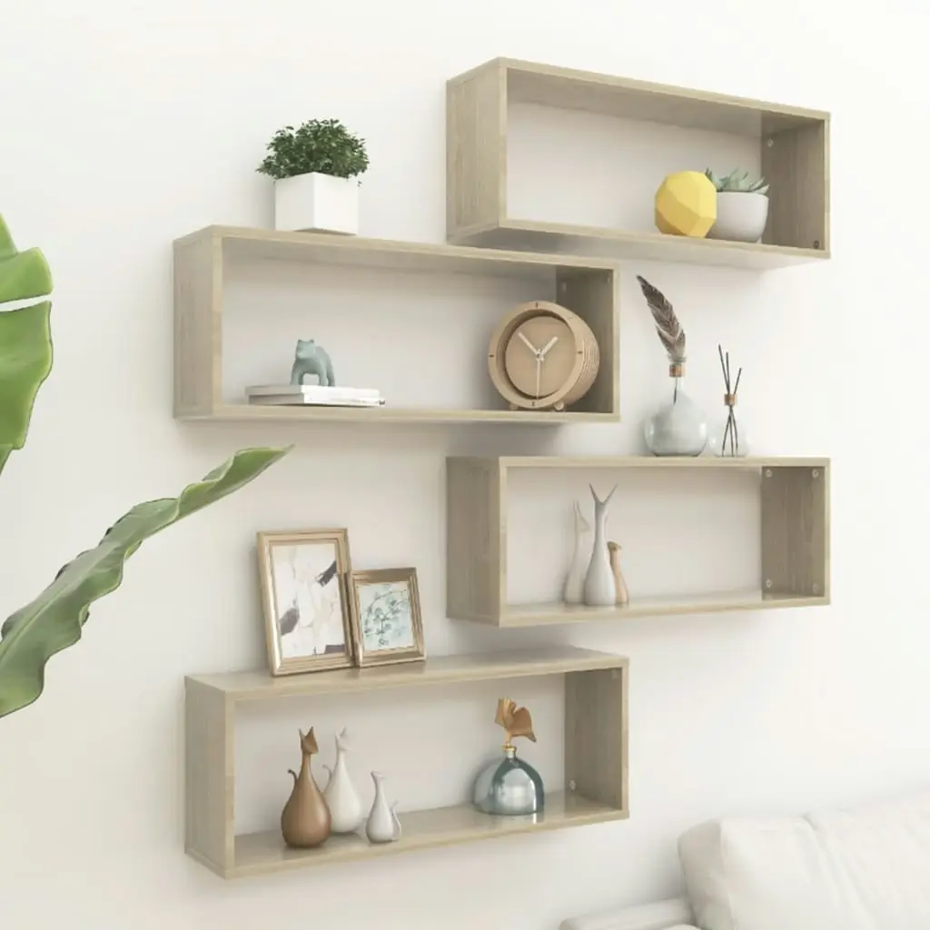 Wall Cube Shelves 4 pcs Sonoma Oak 60x15x23 cm Engineered Wood 807143