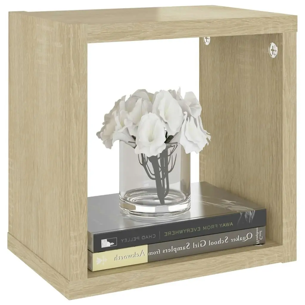 Wall Cube Shelves 4 pcs White and Sonoma Oak 22x15x22 cm 807068