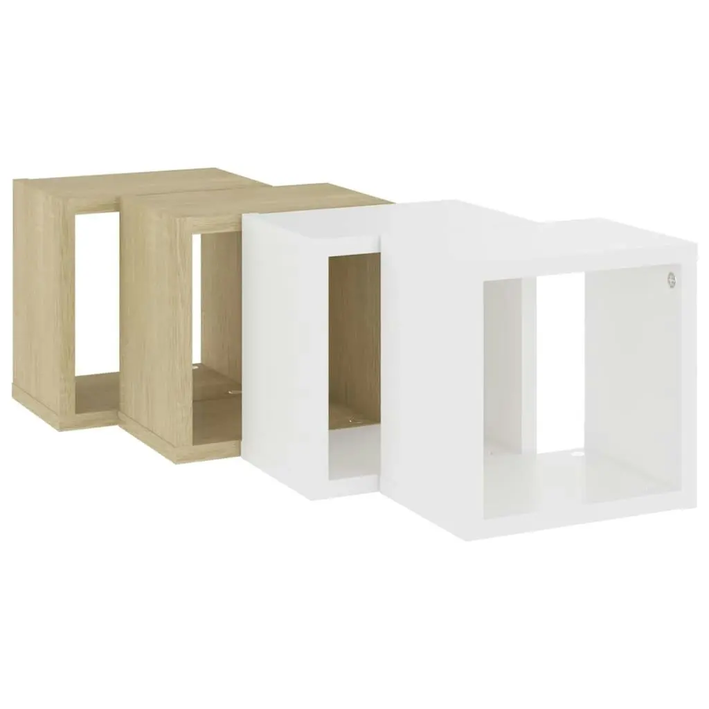 Wall Cube Shelves 4 pcs White and Sonoma Oak 22x15x22 cm 807068