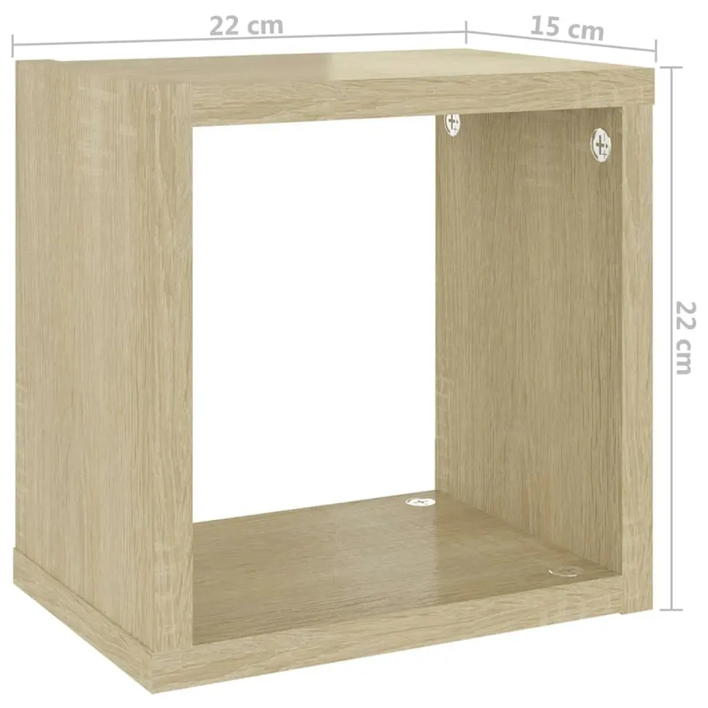 Wall Cube Shelves 4 pcs White and Sonoma Oak 22x15x22 cm 807068