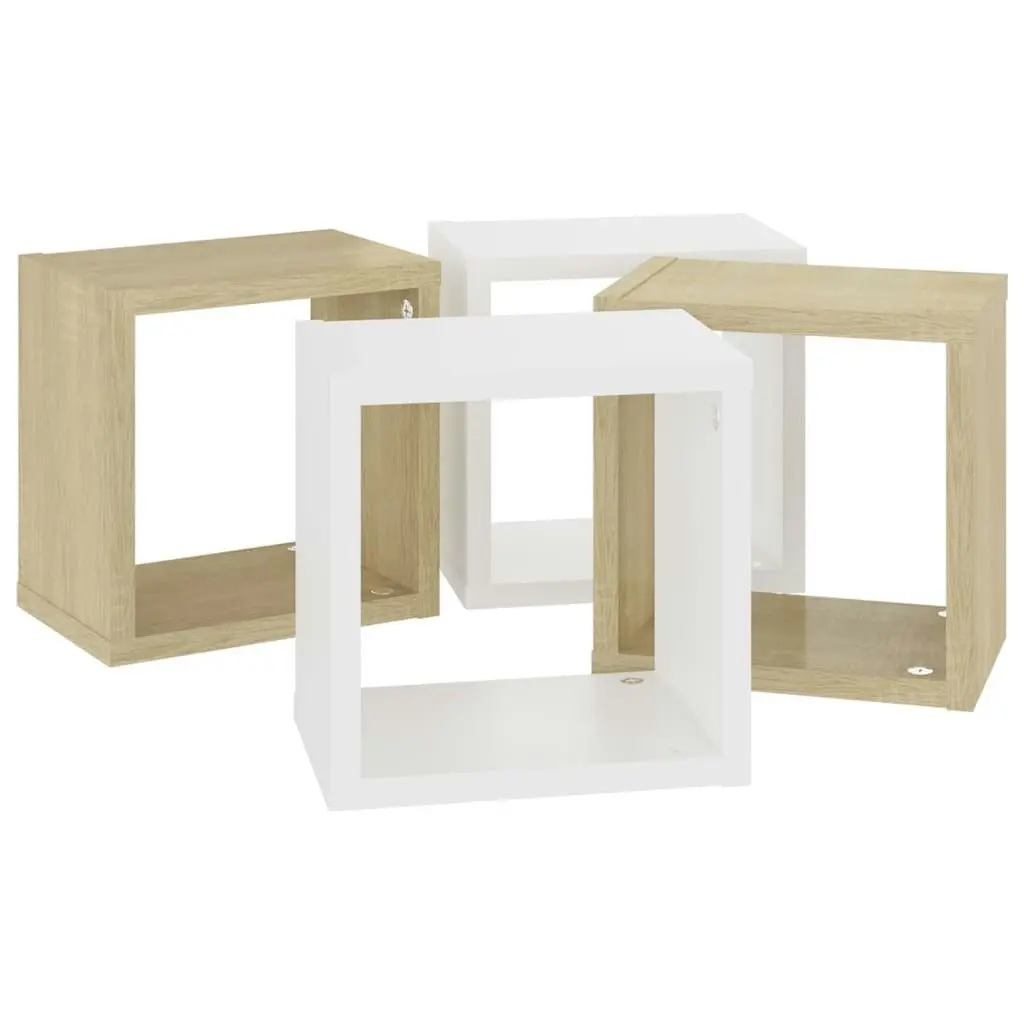 Wall Cube Shelves 4 pcs White and Sonoma Oak 22x15x22 cm 807068