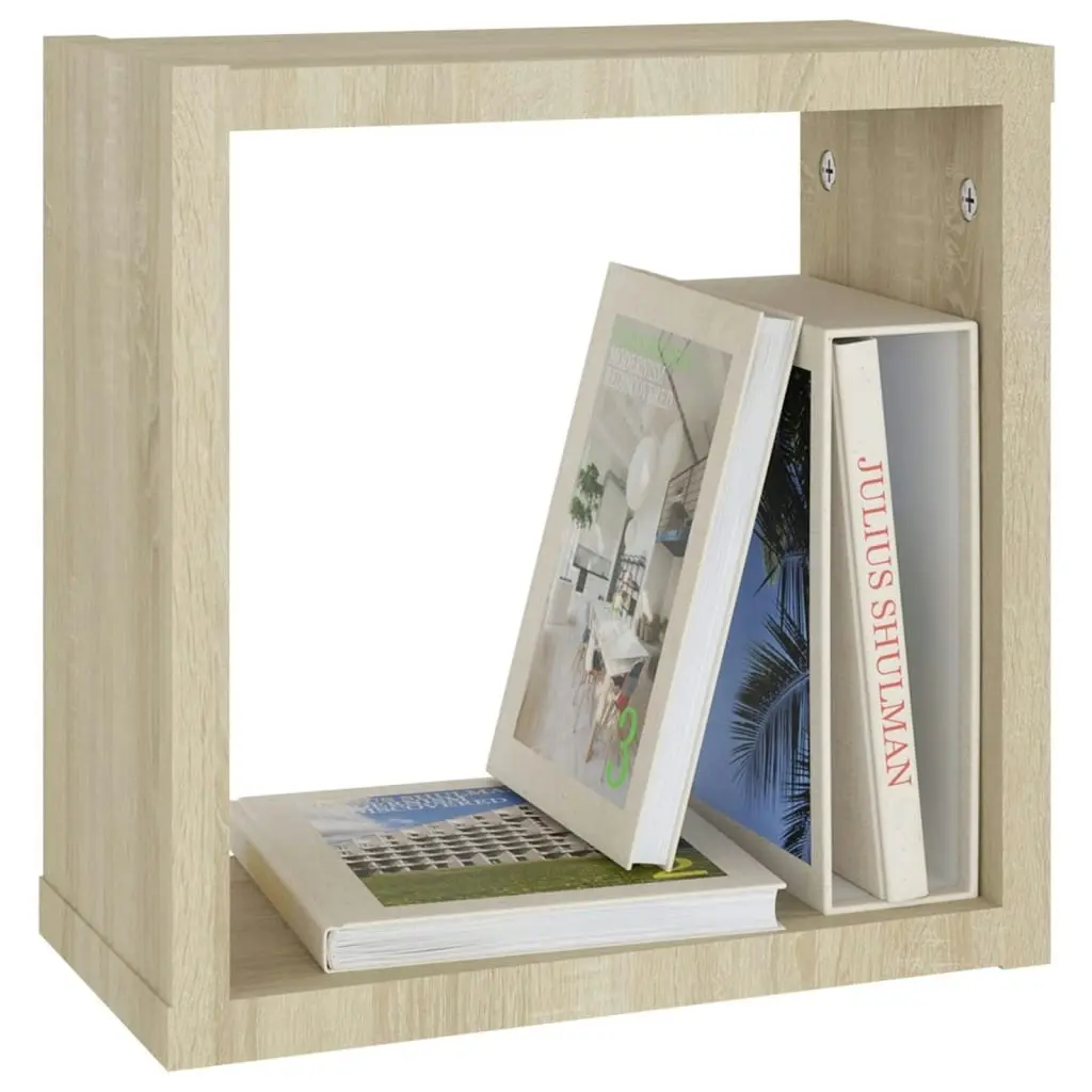 Wall Cube Shelves 4 pcs White and Sonoma Oak 30x15x30 cm 807014