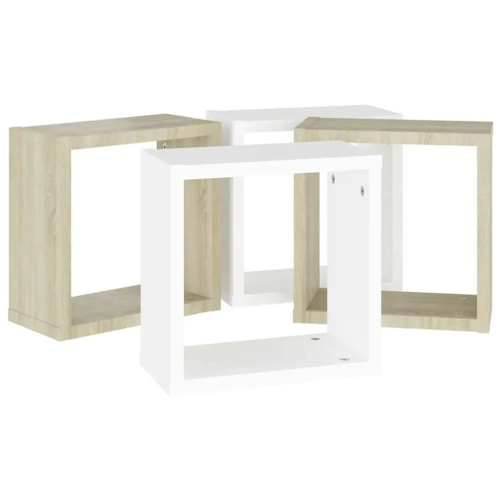 Wall Cube Shelves 4 pcs White and Sonoma Oak 30x15x30 cm 807014