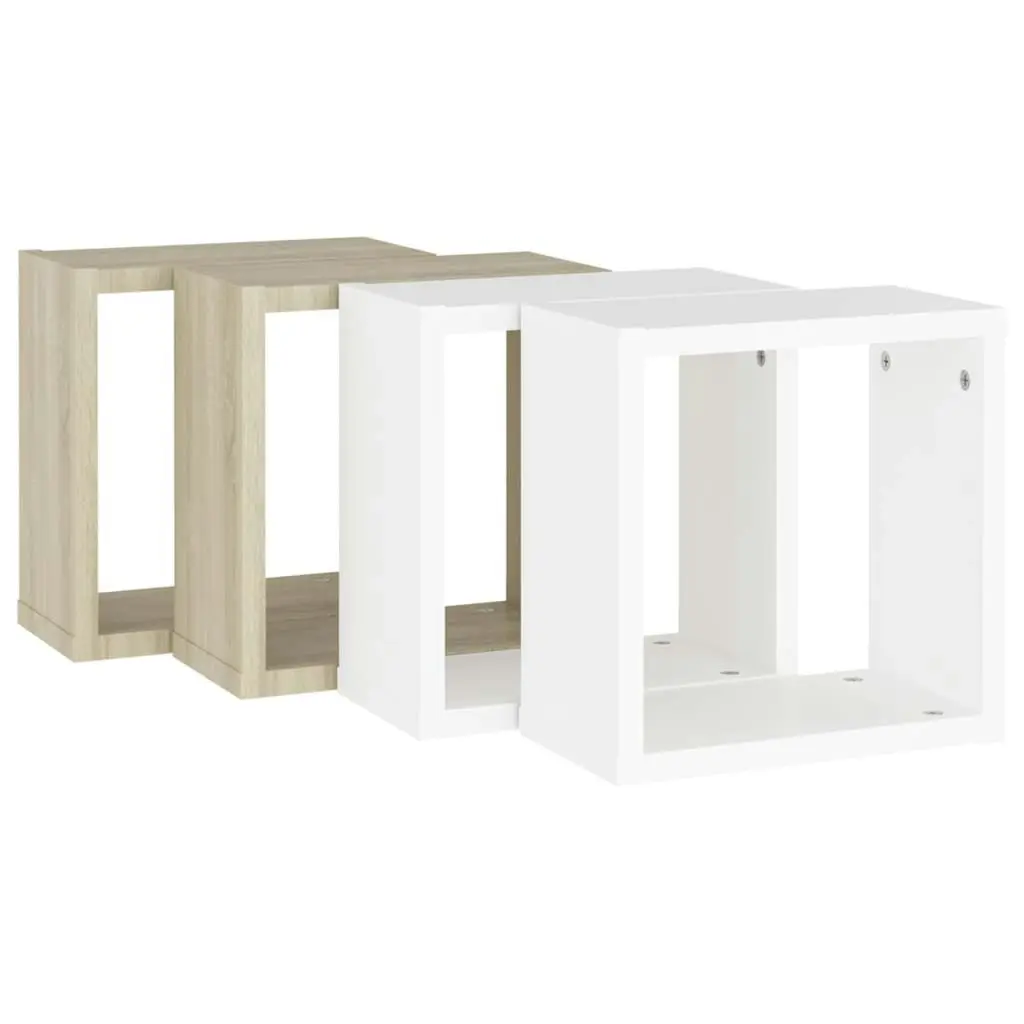 Wall Cube Shelves 4 pcs White and Sonoma Oak 30x15x30 cm 807014