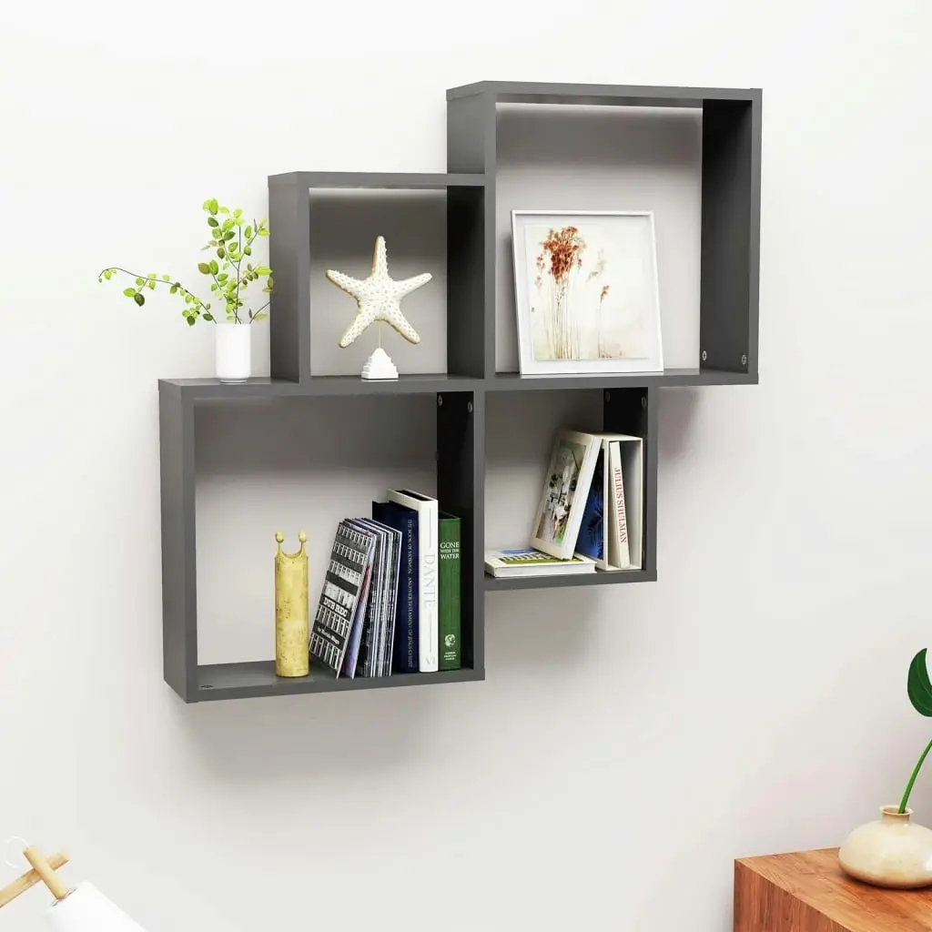 Wall Cube Shelf Grey 80x15x78.5 cm Engineered Wood 807261