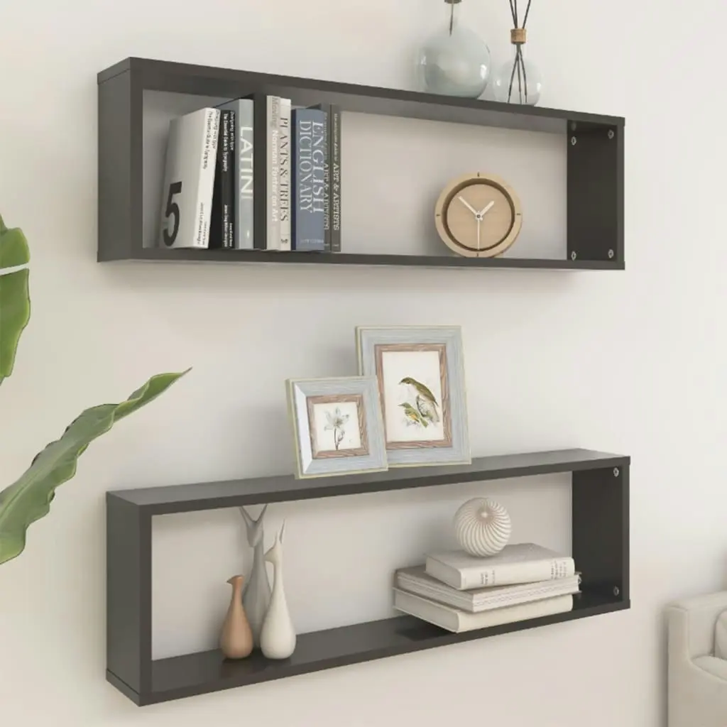 Wall Cube Shelves 2 pcs Grey 100x15x30 cm Engineered Wood 807085