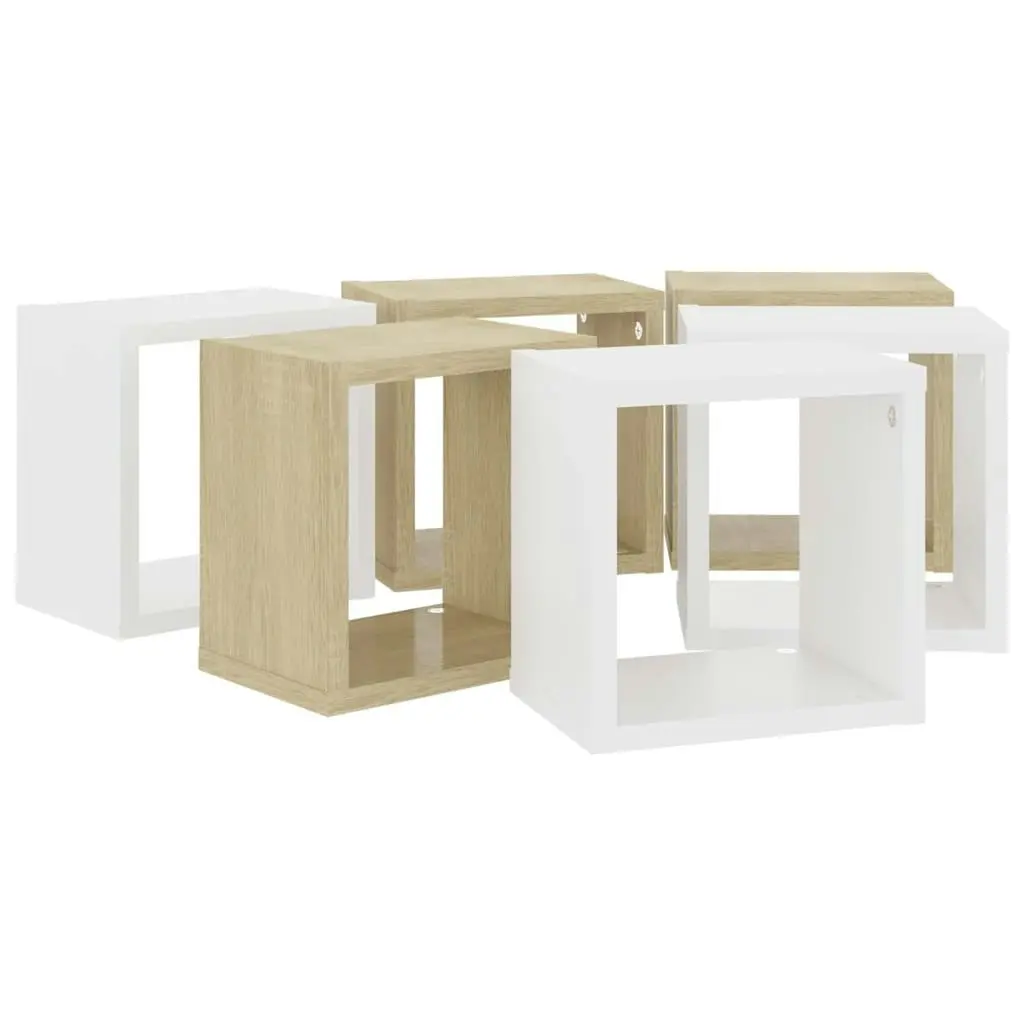 Wall Cube Shelves 6 pcs White and Sonoma Oak 22x15x22 cm 807069