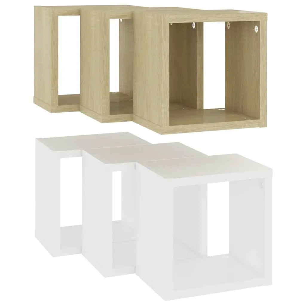 Wall Cube Shelves 6 pcs White and Sonoma Oak 22x15x22 cm 807069