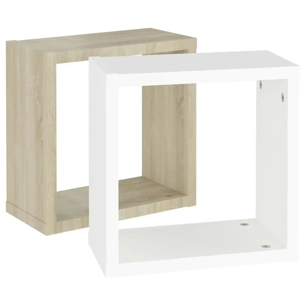 Wall Cube Shelves 2 pcs White and Sonoma Oak 30x15x30 cm 807013