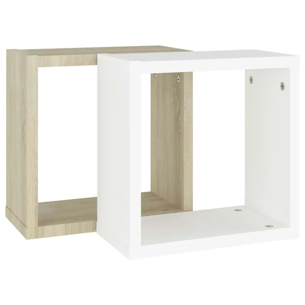 Wall Cube Shelves 2 pcs White and Sonoma Oak 30x15x30 cm 807013