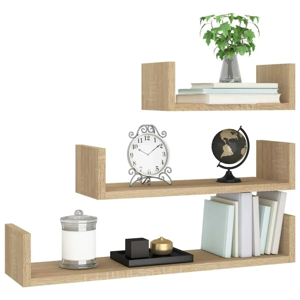 Wall Display Shelf 3 pcs Sonoma Oak Engineered Wood 800201