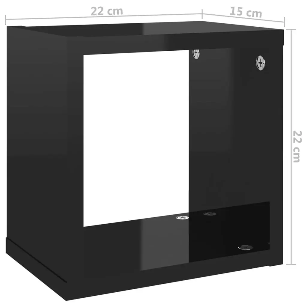 Wall Cube Shelves 4 pcs High Gloss Black 22x15x22 cm 807074