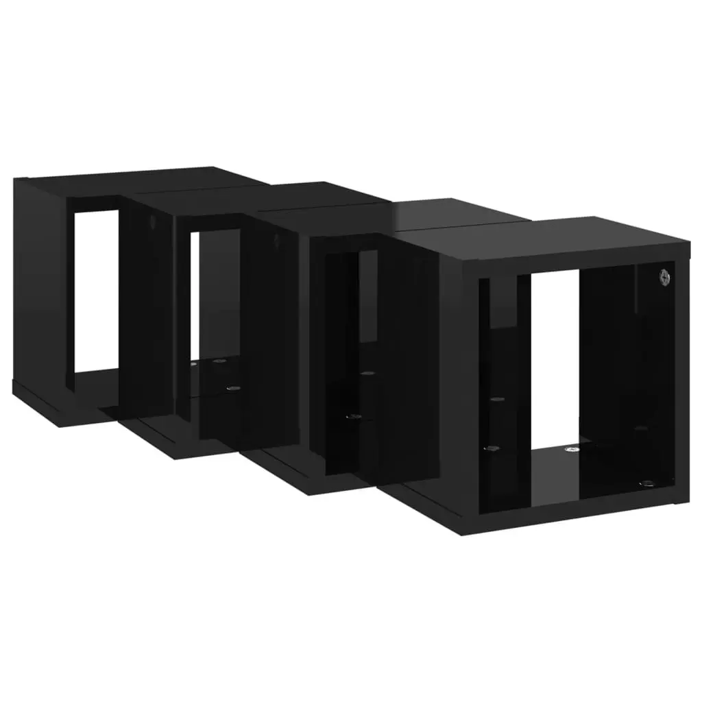 Wall Cube Shelves 4 pcs High Gloss Black 22x15x22 cm 807074