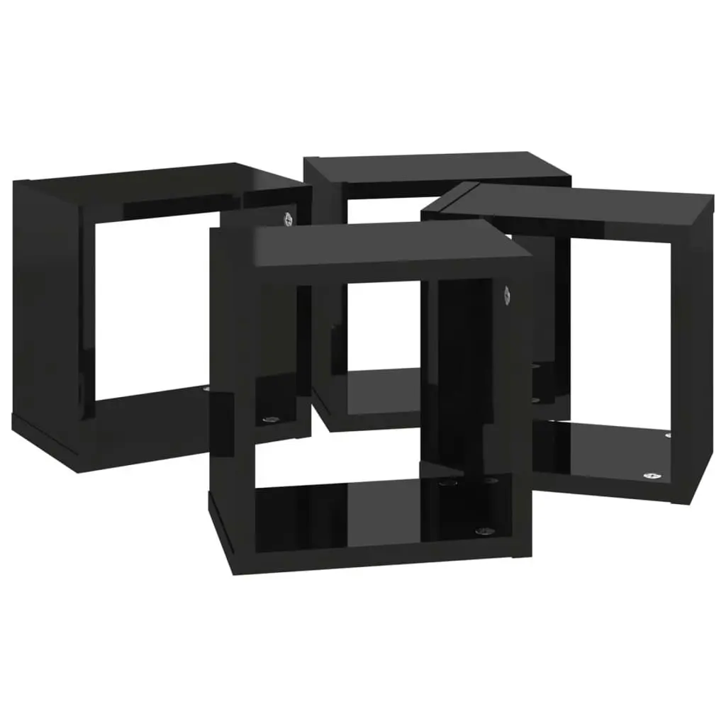 Wall Cube Shelves 4 pcs High Gloss Black 22x15x22 cm 807074