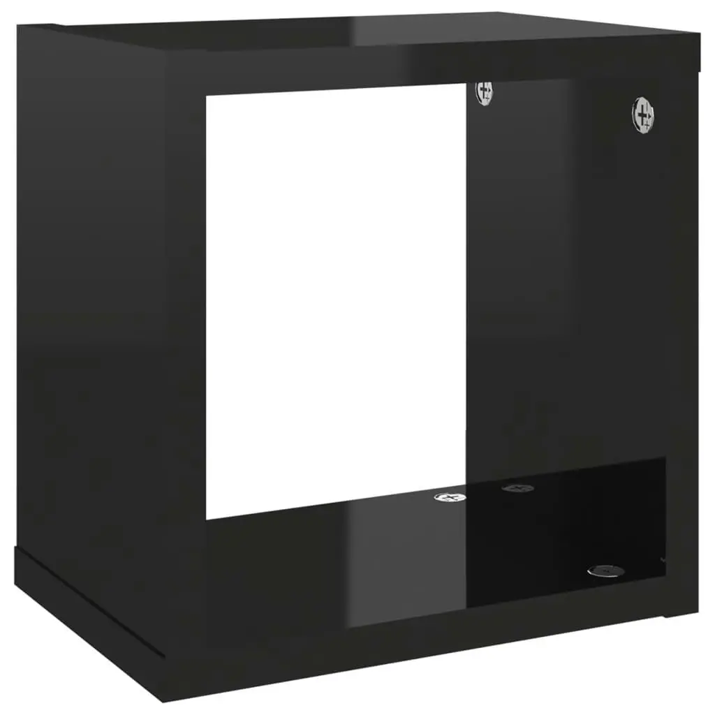 Wall Cube Shelves 4 pcs High Gloss Black 22x15x22 cm 807074