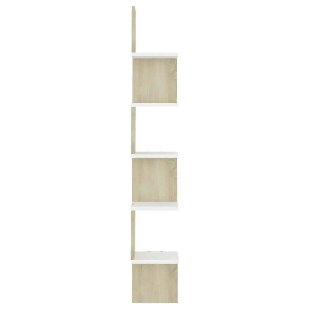 Wall Corner Shelf White and Sonoma Oak 20x20x127.5 cm Engineered Wood 807282