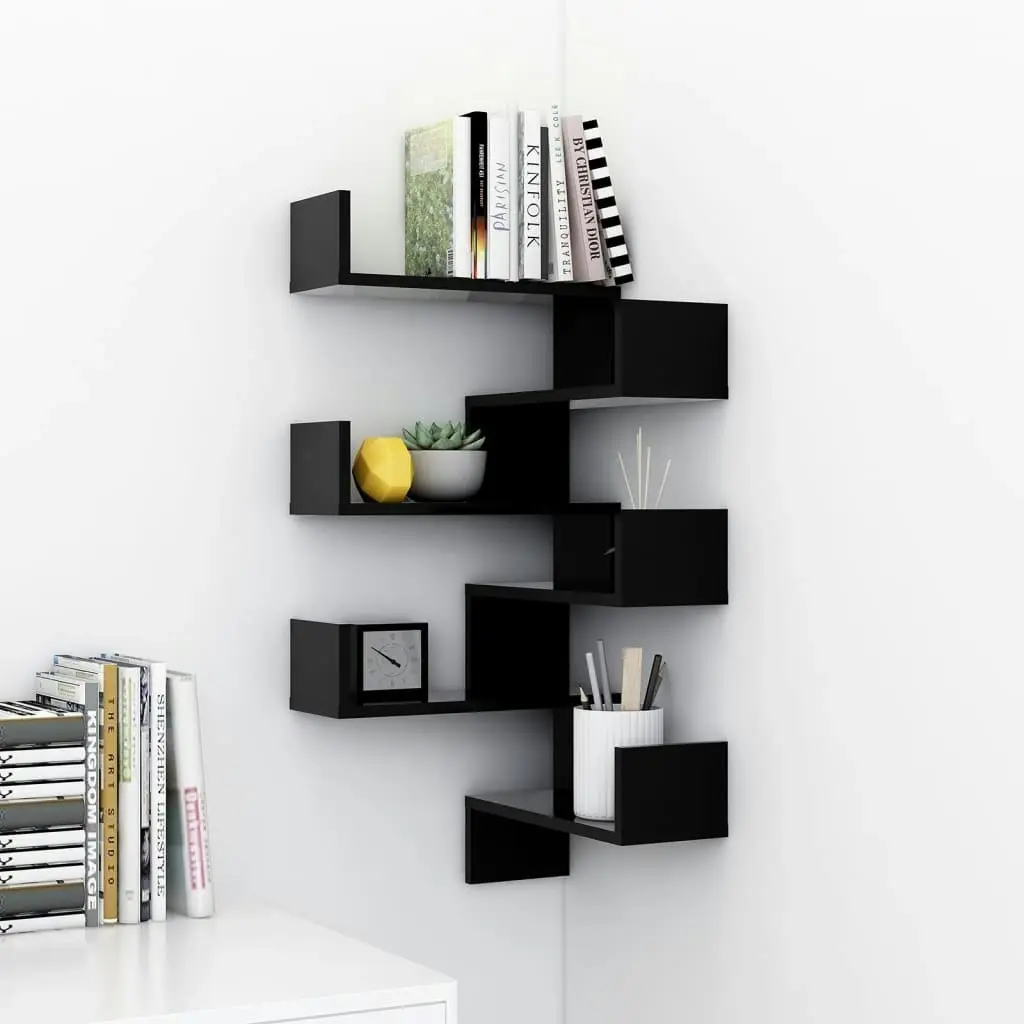 Wall Corner Shelves 2 pcs Black 40x40x50 cm Engineered Wood 807226